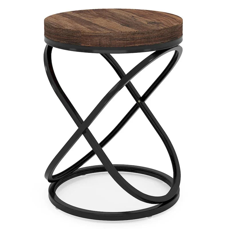 Round End Side Table with Metal Frame