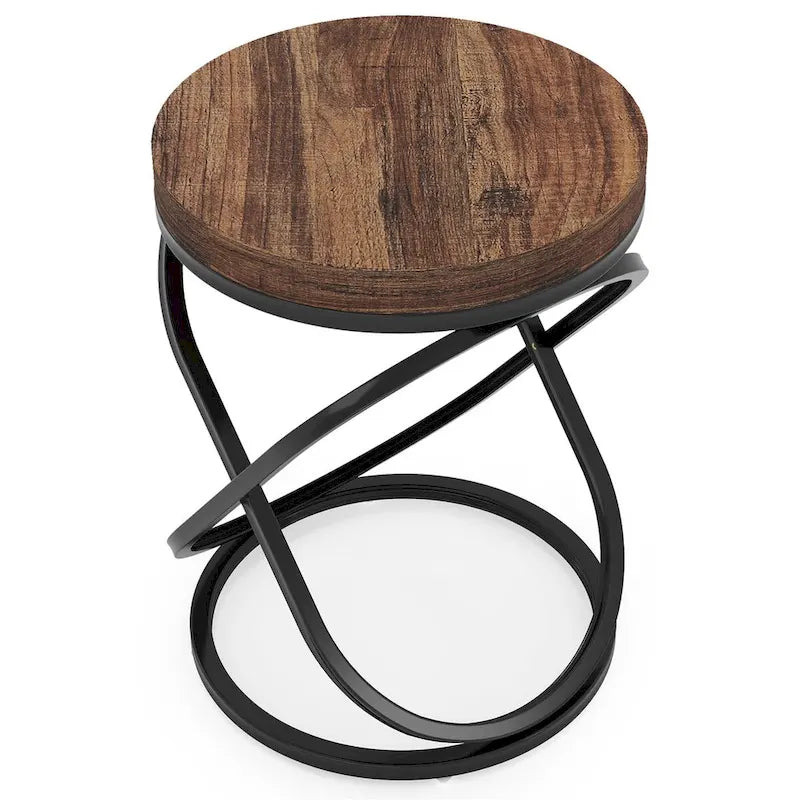 Round End Side Table with Metal Frame